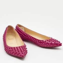 Pre Owned Christian Louboutin Pink Patent Leather Pigalle Spikes Ballet Flats Size 39