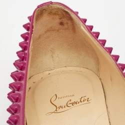 Pre Owned Christian Louboutin Pink Patent Leather Pigalle Spikes Ballet Flats Size 39