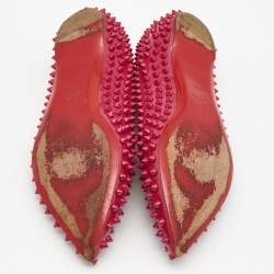 Pre Owned Christian Louboutin Pink Patent Leather Pigalle Spikes Ballet Flats Size 39