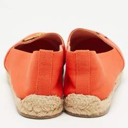 Christian Louboutin Orange Canvas Gala Embroidered Crest Espadrille Loafers Size 38