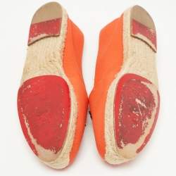 Christian Louboutin Orange Canvas Gala Embroidered Crest Espadrille Loafers Size 38