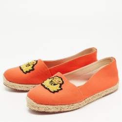 Christian Louboutin Orange Canvas Gala Embroidered Crest Espadrille Loafers Size 38