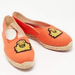 Christian Louboutin Orange Canvas Gala Embroidered Crest Espadrille Loafers Size 38