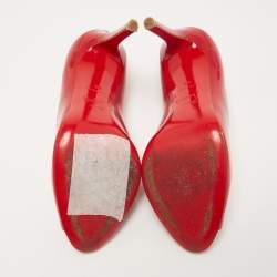 Pre Owned Christian Louboutin Red Patent Leather Flo Peep Toe Pumps Size 38