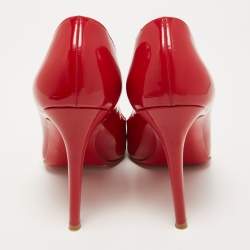 Pre Owned Christian Louboutin Red Patent Leather Flo Peep Toe Pumps Size 38