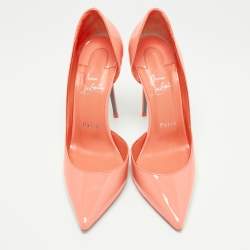 Pre Owned Christian Louboutin Neon Orange Patent Leather Iriza Pumps Size 38.5 