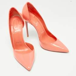 Pre Owned Christian Louboutin Neon Orange Patent Leather Iriza Pumps Size 38.5 