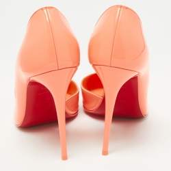 Pre Owned Christian Louboutin Neon Orange Patent Leather Iriza Pumps Size 38.5 
