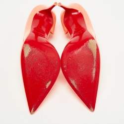 Pre Owned Christian Louboutin Neon Orange Patent Leather Iriza Pumps Size 38.5 