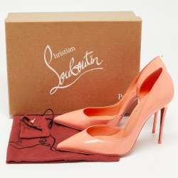 Pre Owned Christian Louboutin Neon Orange Patent Leather Iriza Pumps Size 38.5 