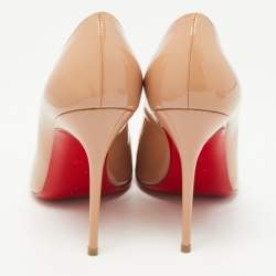 Pre Owned Christian Louboutin Beige Patent Leather Simple Round Toe Pumps Size 37.5