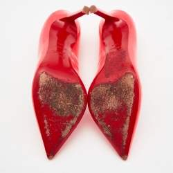 Pre Owned Christian Louboutin Neon Coral Patent Leather So Kate Pointed Toe Pumps Size 40.5