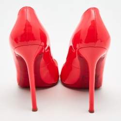 Pre Owned Christian Louboutin Neon Coral Patent Leather So Kate Pointed Toe Pumps Size 40.5