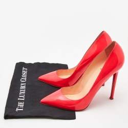 Pre Owned Christian Louboutin Neon Coral Patent Leather So Kate Pointed Toe Pumps Size 40.5