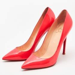 Pre Owned Christian Louboutin Neon Coral Patent Leather So Kate Pointed Toe Pumps Size 40.5