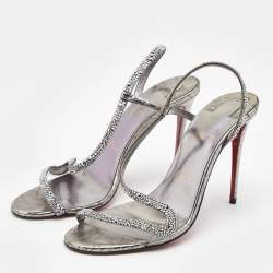 Christian Louboutin Metallic Grey Crystal Embellished Suede Rosalie Sandals Size 39.5