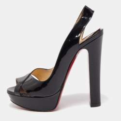 Christian Louboutin Black Patent Leather Marple Town Slingback Sandals Size 37.5