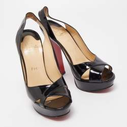 Christian Louboutin Black Patent Leather Marple Town Slingback Sandals Size 37.5