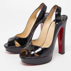 Christian Louboutin Black Patent Leather Marple Town Slingback Sandals Size 37.5