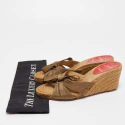 Pre Owned Christian Louboutin Green Canvas Delfin Espadrille Wedge Sandals Size 37