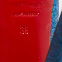 Pre Owned Christian Louboutin Blue Glitter Lady Peep Toe Platform Pumps Size 38