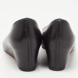 Pre Owned Christian Louboutin Black Leather RonRon Zeppa Pumps Size 39