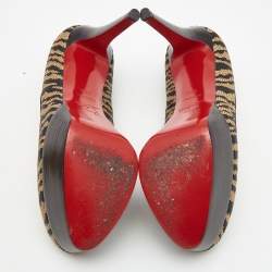 Pre Owned Christian Louboutin Beige/Black Raffia Bianca Pumps Size 38.5