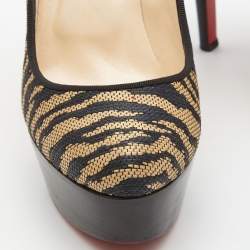 Pre Owned Christian Louboutin Beige/Black Raffia Bianca Pumps Size 38.5