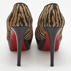 Pre Owned Christian Louboutin Beige/Black Raffia Bianca Pumps Size 38.5