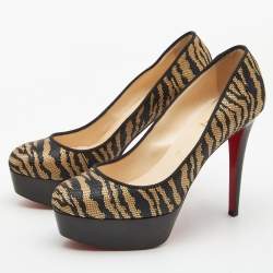 Pre Owned Christian Louboutin Beige/Black Raffia Bianca Pumps Size 38.5