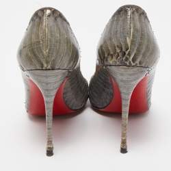 مملوكة مسبقًا Christian Louboutin Grey/Green Python Leather Kate Pumps Size 40.5