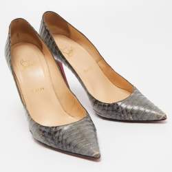 مملوكة مسبقًا Christian Louboutin Grey/Green Python Leather Kate Pumps Size 40.5