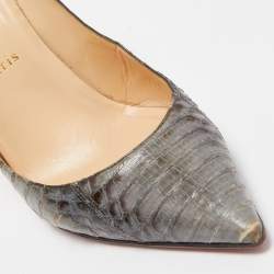 مملوكة مسبقًا Christian Louboutin Grey/Green Python Leather Kate Pumps Size 40.5