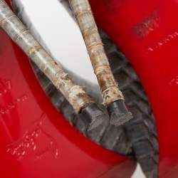 مملوكة مسبقًا Christian Louboutin Grey/Green Python Leather Kate Pumps Size 40.5