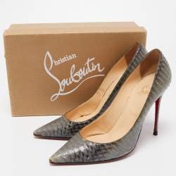 مملوكة مسبقًا Christian Louboutin Grey/Green Python Leather Kate Pumps Size 40.5
