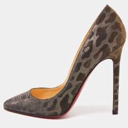 Christian Louboutin Gold Lurex Fabric Lady Peep Toe Spike Platform