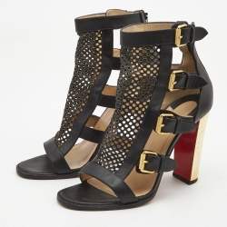 Christian Louboutin Black Perforated Leather Fencing Strappy Sandals Size 39.5