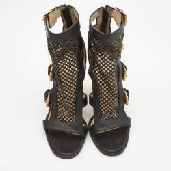 Christian Louboutin Black Perforated Leather Fencing Strappy Sandals Size 39.5
