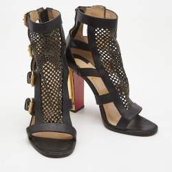 Christian Louboutin Black Perforated Leather Fencing Strappy Sandals Size 39.5