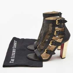 Christian Louboutin Black Perforated Leather Fencing Strappy Sandals Size 39.5