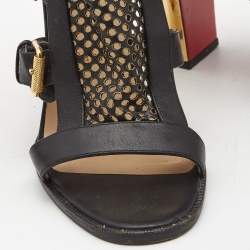 Christian Louboutin Black Perforated Leather Fencing Strappy Sandals Size 39.5