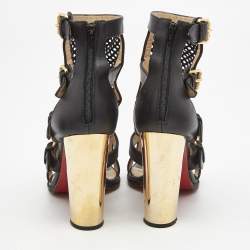 Christian Louboutin Black Perforated Leather Fencing Strappy Sandals Size 39.5