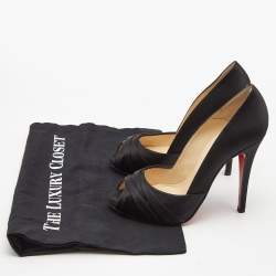 Pre Owned Christian Louboutin Black Satin Matrinana Peep Toe Pumps Size 35.5