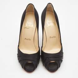 Pre Owned Christian Louboutin Black Satin Matrinana Peep Toe Pumps Size 35.5