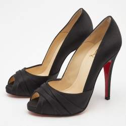 Pre Owned Christian Louboutin Black Satin Matrinana Peep Toe Pumps Size 35.5