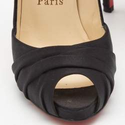 Pre Owned Christian Louboutin Black Satin Matrinana Peep Toe Pumps Size 35.5