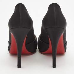 Pre Owned Christian Louboutin Black Satin Matrinana Peep Toe Pumps Size 35.5