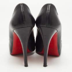 Pre Owned Christian Louboutin Black Leather Campus  Peep Toe Pumps Size 38.5