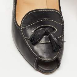 Pre Owned Christian Louboutin Black Leather Campus  Peep Toe Pumps Size 38.5