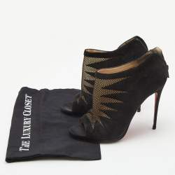 Pre Owned Christian Louboutin Black Suede and Mesh Disorder Ankle Booties Size 39.5